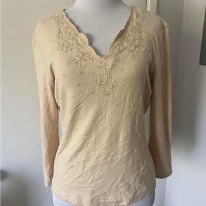Chic Beige Embroidered Women's Blouse